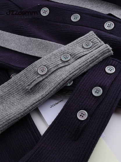 Jiuzhou Chengpin/JZZDEMM lace-up three-color stripes Korean style fashion temperament slim-fitting ribbed V-neck short cardigan for women