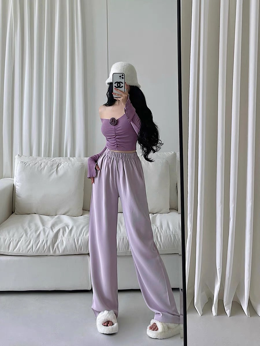 YoungGirlDay pure desire to reduce age, high waist, loose, slim and drape suit, straight casual pants, floor-length trousers for women (B1811)