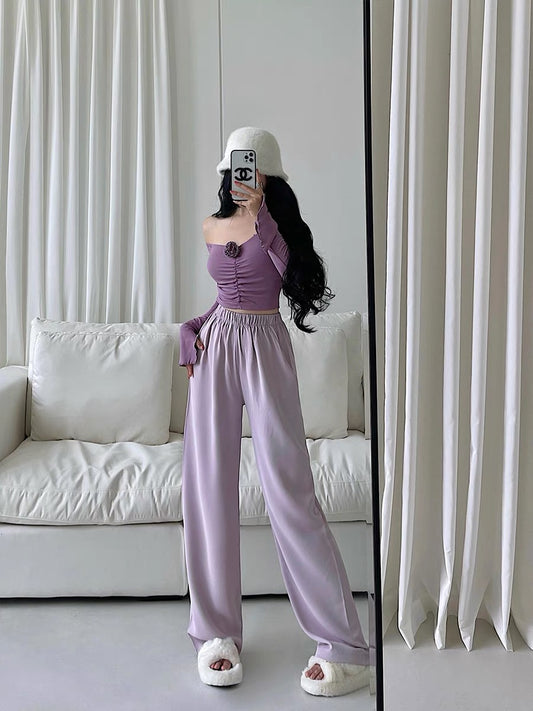 YoungGirlDay pure desire to reduce age, high waist, loose, slim and drape suit, straight casual pants, floor-length trousers for women (B1811)