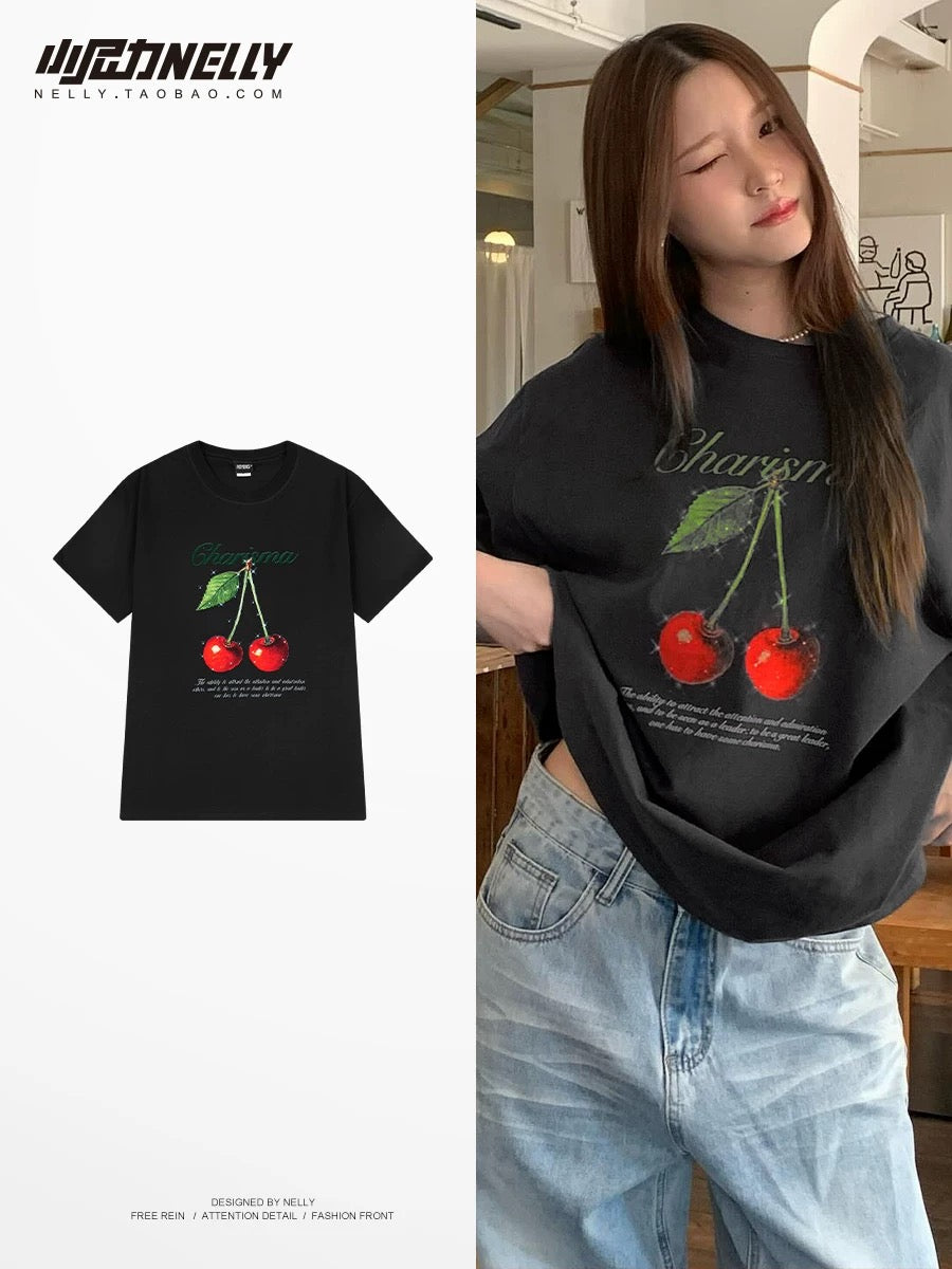 American cartoon cat print round neck short sleeve men and women summer 2025 couple pure cotton t-shirt half sleeve bottoming shirt trend