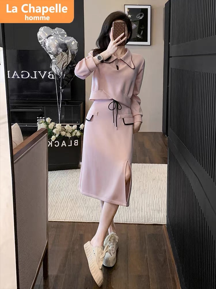 La Chapelle autumn outfit with a complete set of fashionable 2023 new autumn high-waist slimming suit skirt women's two-piece set