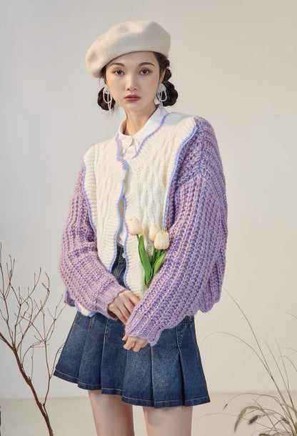 RUKIA/vintage-sense sweater for women in autumn and winter, lazy style, high-end sense, retro gentle cardigan knitted jacket V1152