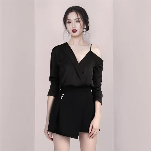 Summer Suit Feminine Fashion Small 2023 New Celebrity Sexy Internet Celebrity Suit Two-piece Suit Female Western Style (V8814)