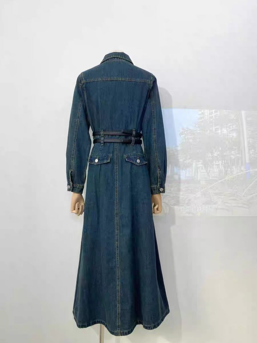 Miser Sheep 2023 New French Retro Exquisite Double Belt Long Sleeve High Waist Dress Long Princess Dress Fashion