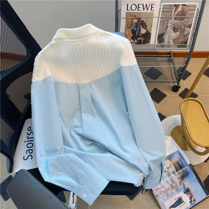 Taro purple shirt for women 2023 autumn design niche mid-length loose casual long-sleeved polo collar top