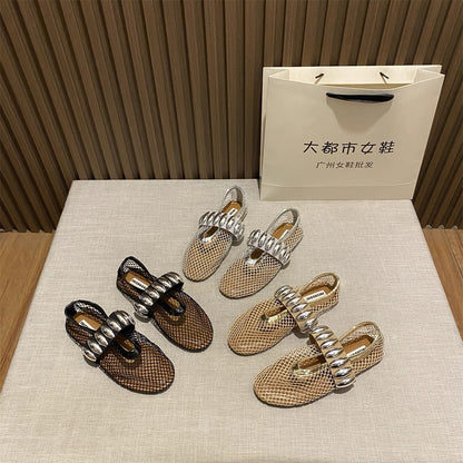French evening style flat-bottomed niche fairy shoes for outdoor wear 2025 new summer mesh hollow Mary Jane sandals