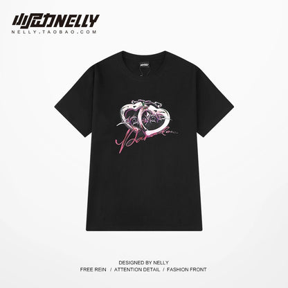 ins short-sleeved t-shirt for men and women loose half-sleeved 2024 new summer simple bf printed fashion T-shirt oversize