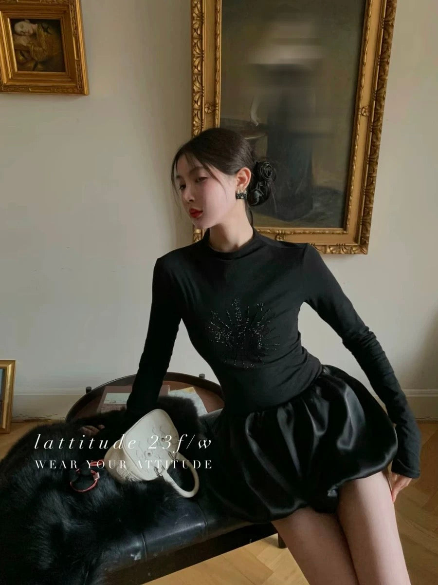 Lattitud Yang Xiaolu Amir hot diamond hand-painted pattern high collar 10% wool versatile knitted base