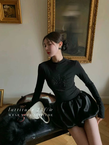 Lattitud Yang Xiaolu Amir hot diamond hand-painted pattern high collar 10% wool versatile knitted base