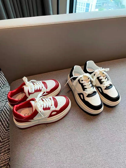 Thick-soled casual shoes for women 2023 autumn new college style versatile lace-up genuine leather comfortable low-top sports sneakers