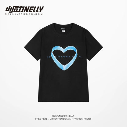ins love mobius strip printed half-sleeved men and women 2024 summer niche design loose short-sleeved T-shirt
