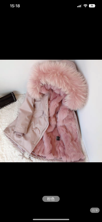 2023 New Fox Fur Liner Jacket Women's Raccoon Fur Pie Overcome Young Medium Long Detachable Winter