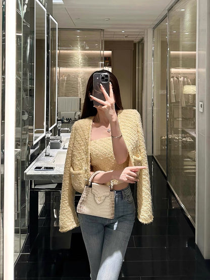 Shanxi French Xiaoxiang woven wool short coat top for women with inner tube top high-end elegant lady suit (B8893)