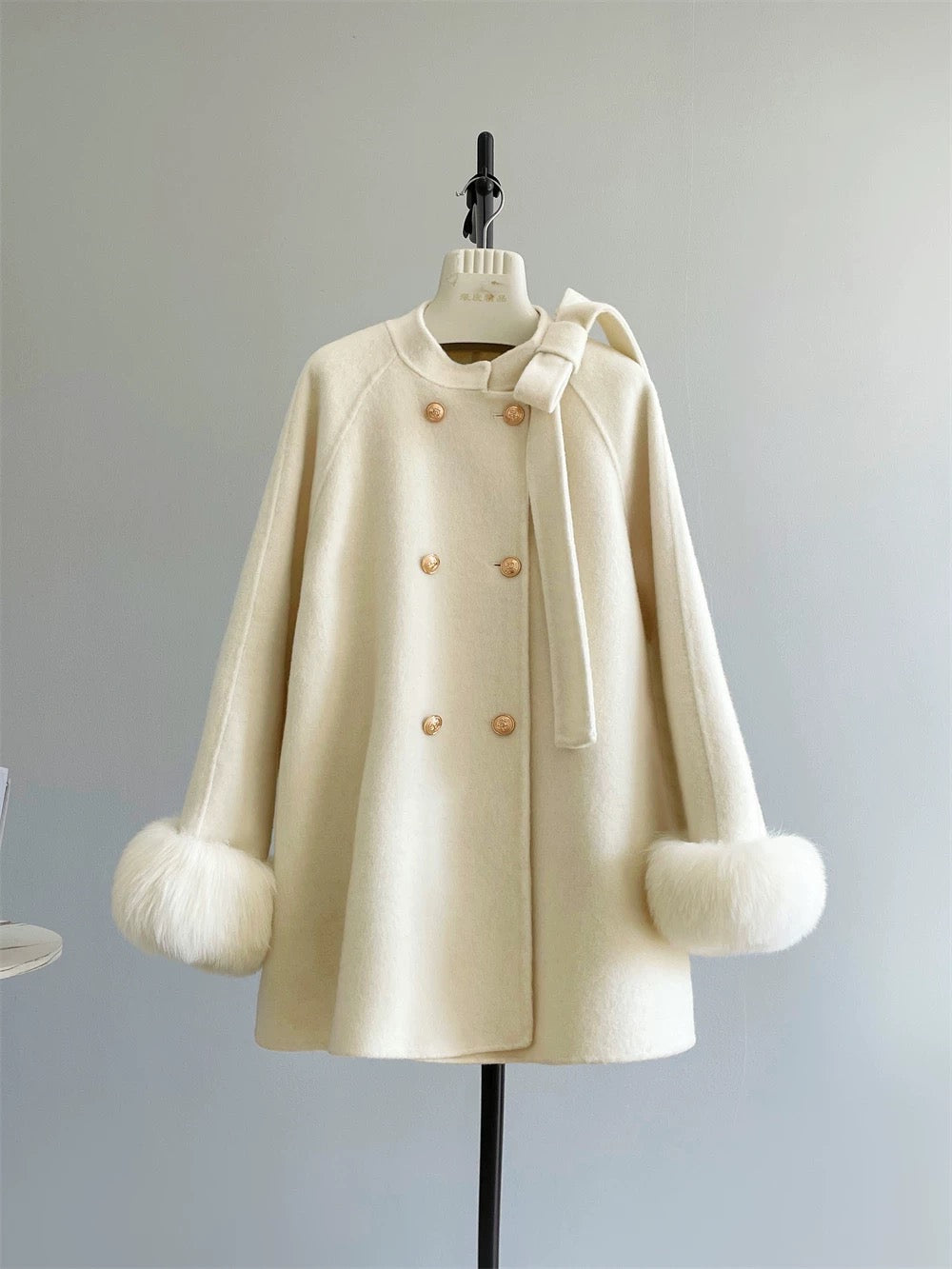 "Girl's Promise" Cape woolen coat female gold button bow double-sided cashmere coat A482