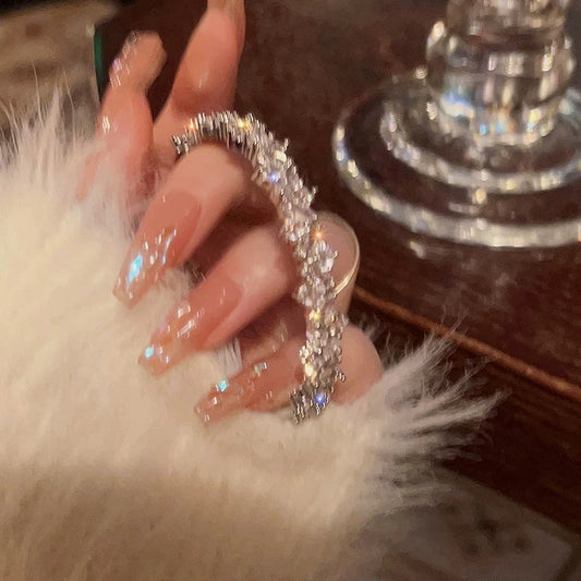 Gypsophila~Light luxury, sparkling and broken, irregular diamond-encrusted zircon high-end exquisite bracelet with open design.