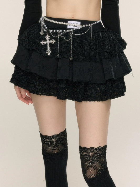 Shao Yeyan Ballet Legs French Lace Hot Girl Skirt Women Autumn and Winter A-line Slim Cake Skirt Black Short Skirt