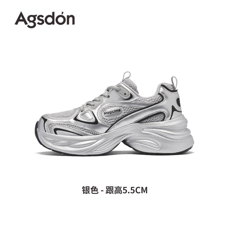 Augustin thick-soled silver dad shoes for women 2025 summer new shoes for women breathable height-enhancing sports shoes for women