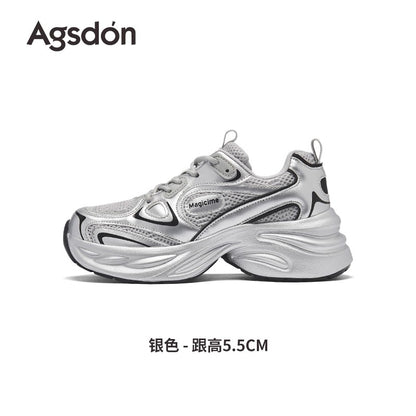 Augustin thick-soled silver dad shoes for women 2025 summer new shoes for women breathable height-enhancing sports shoes for women