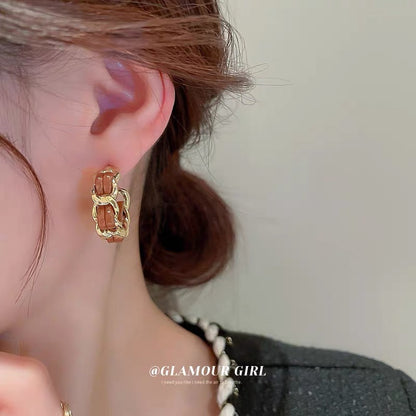 Silver Needle Leather Winding Chain Earrings Earrings European and American Personality Design Fashion Earrings