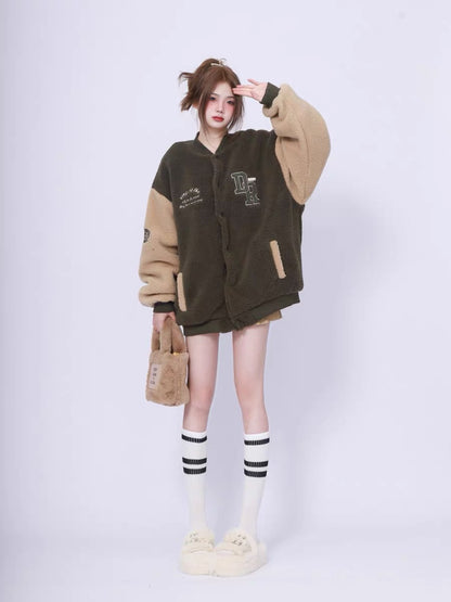 American retro trendy brand oversize niche flight suit lamb wool cotton suit women's winter thickened jacket high-end A3344