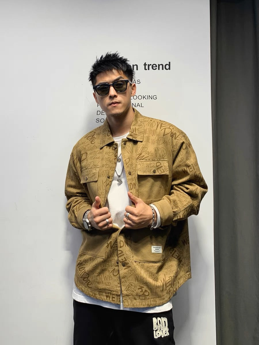 Xu Tailang letter graffiti handsome shirt men's spring and autumn design trendy brand men's street long-sleeved shirt jacket trendy
