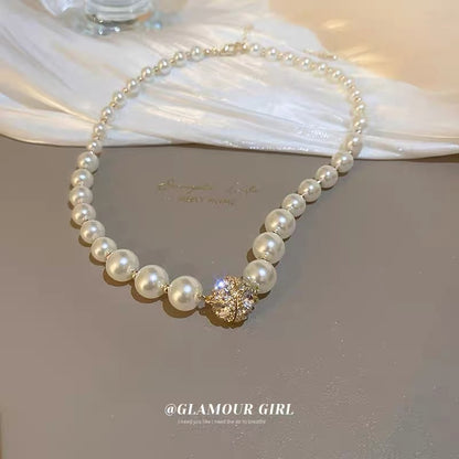 French retro pearl small ball diamond necklace fashion niche design sense necklace clavicle chain exaggerated necklace female