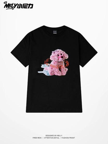 nely Little Nelly short-sleeved T-shirt for men and women with round neck new loose American retro summer pink puppy all-match top
