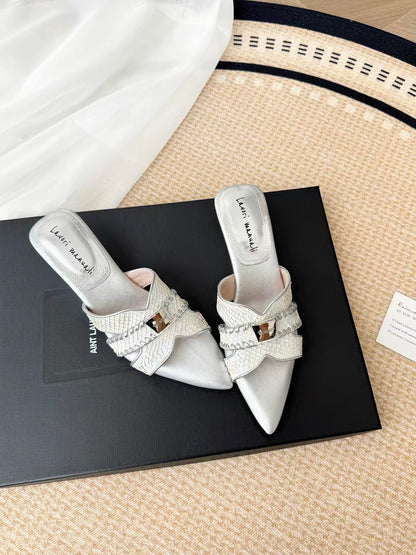 MISS DDLL Mermaid Princess – Stylish, High-End Metallic Fish-Scale Pointed-Toe Sandals with Unique Sculptural Heels for Women