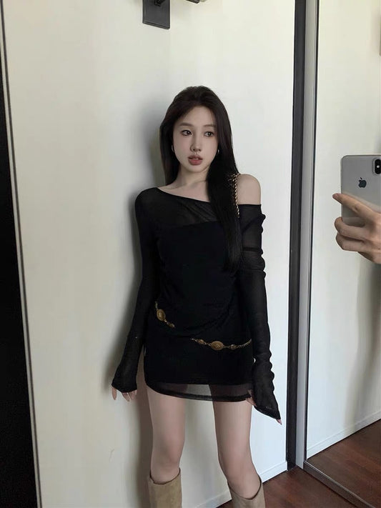 MOXI high-end waste earth style dress women's waist one-shoulder cold style unique chic skirt