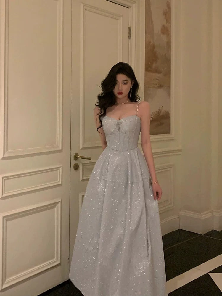 Godfrey Light Luxurious Sparkling Suspender Dress Women's 2023 New Niche Design Fishbone Waist Dress Long Skirt