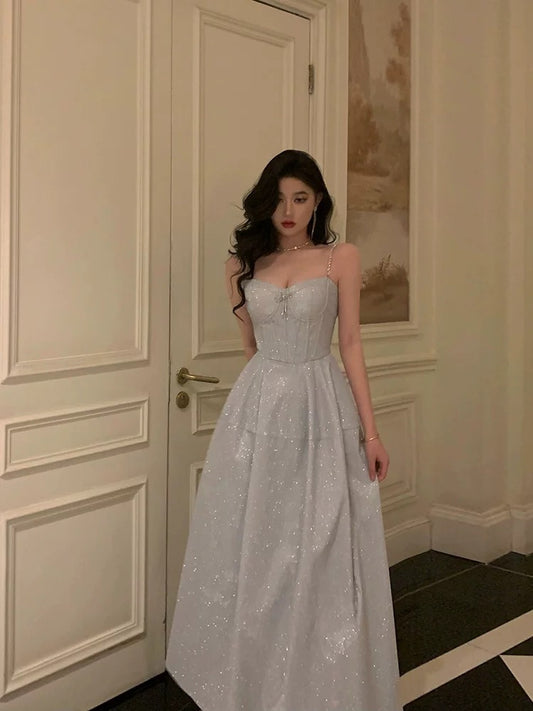Godfrey Light Luxurious Sparkling Suspender Dress Women's 2023 New Niche Design Fishbone Waist Dress Long Skirt