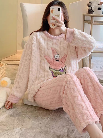 Coral velvet pajamas winter women's style Paidaxing Internet celebrity style autumn and winter plus velvet thickened flannel winter suit