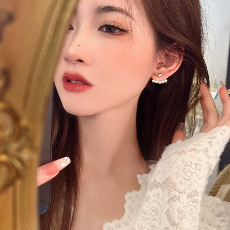 925 silver needle small pearl earrings for women 2023 new trendy niche design high-end light luxury earrings