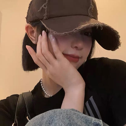 Old baseball cap for women in spring and summer, small retro all-match baseball cap, Japanese style deep top, wide brim, big head circumference hat