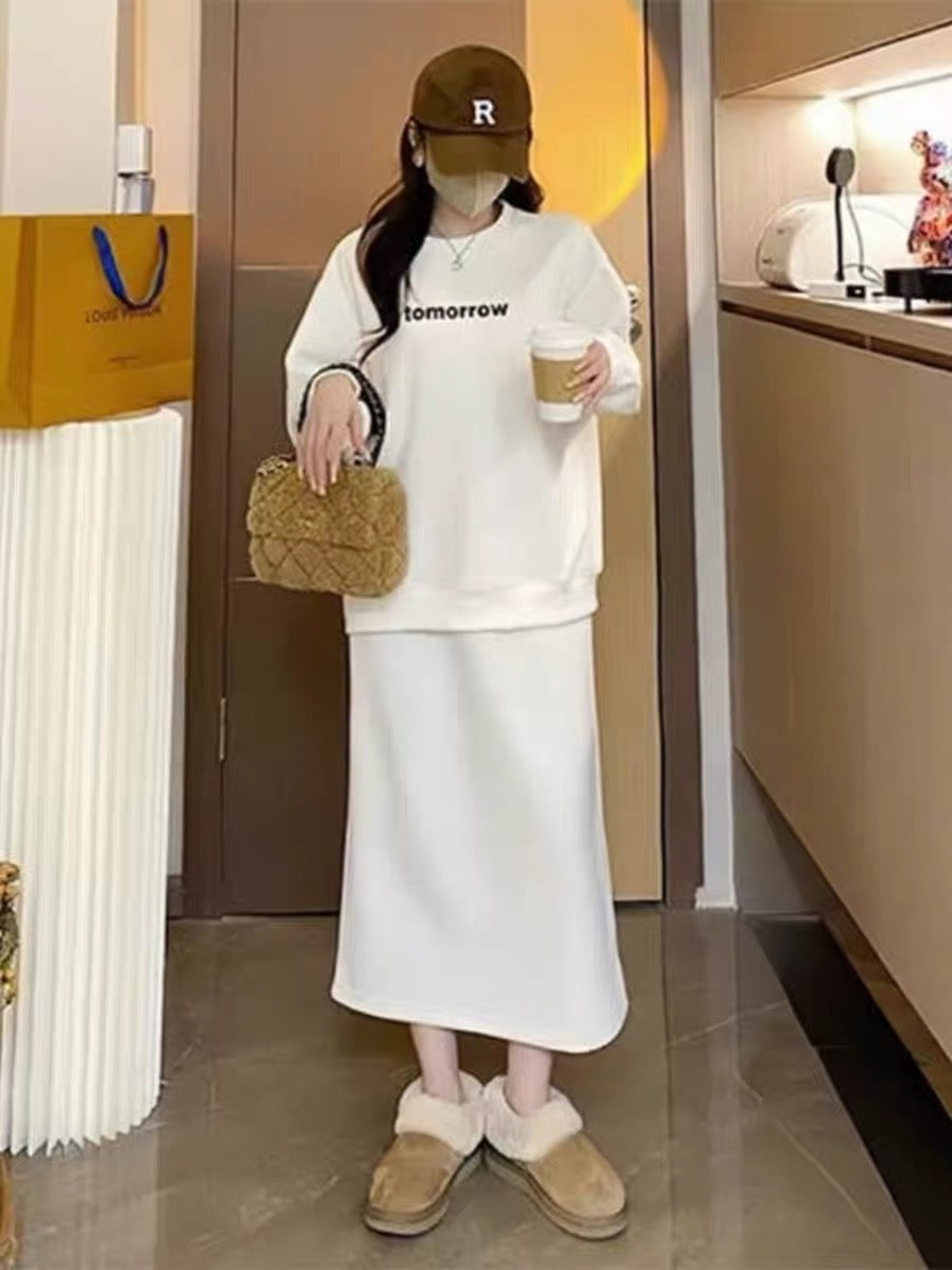 Maternity wear autumn 2023 new set pregnant mother trendy casual sweatshirt skirt autumn and winter two-piece set