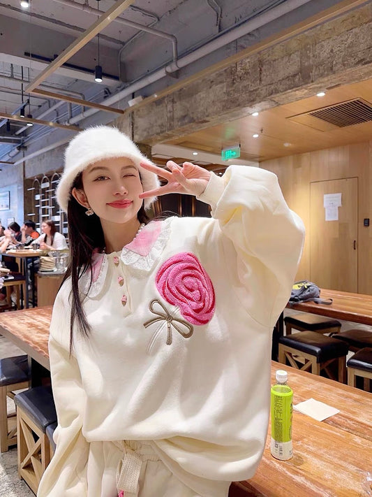 Thebestxue [New on 10.23 AM10:00] Off-white velvet lollipop sweatshirt