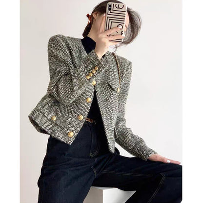 French wool small fragrance jacket for women 2023 spring and autumn new style socialite high-end temperament tweed short suit A3319