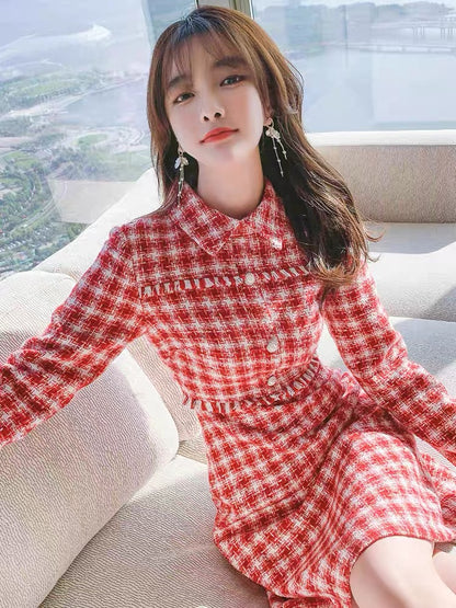 Xiaoxiangfeng dress for women in autumn and winter 2021 new temperament women's waist slimming thickened tweed skirt for women