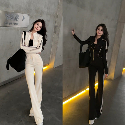 Da Tingting Fashion Casual Sports Autumn Slimming Stand Collar Long Sleeve Wide Leg Sports Suit DT0206
