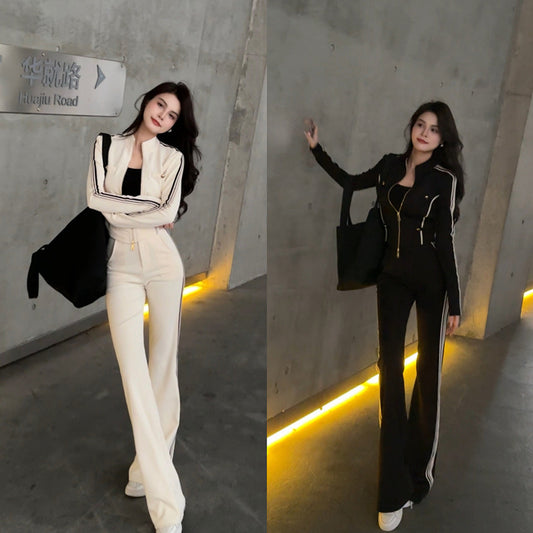 Da Tingting Fashion Casual Sports Autumn Slimming Stand Collar Long Sleeve Wide Leg Sports Suit DT0206