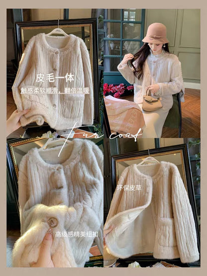 Fish Rabbit's rabbit fur all-in-one jacket for women 2023 autumn and winter new temperament furry high-end loose top