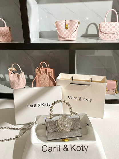 Carit Koty French rhinestone flower evening bag women's 2023 new high-end pearl chain box bag