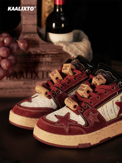 [Versatile new style] kaalixto national fashion brand red wine star shoes 2024 new spring and summer travel sneakers
