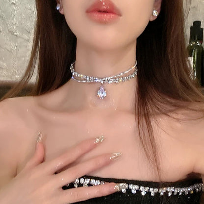 choker exaggerated flash diamond choker women's necklace high-end design niche clavicle chain necklace dinner party accessories
