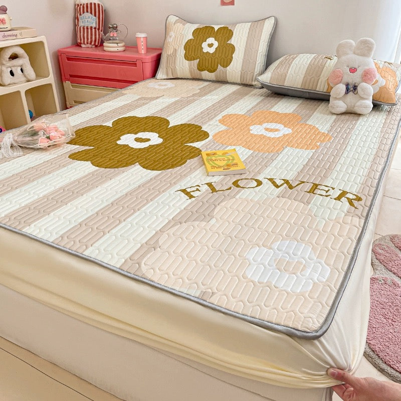 Summer ice silk latex cool mat three-piece bed sheet 2024 new dormitory single air conditioning soft mat machine washable
