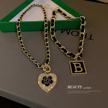 Korean Dongdaemun Letter B Square Leather Winding Chain Necklace Personality Temperament Clavicle Chain Net Red Necklace Female