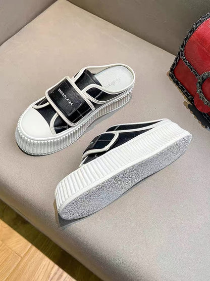 Uncle MJ Korean version Baotou half-slippers women's summer new style outerwear comfortable all-match thick-bottomed heelless casual shoes