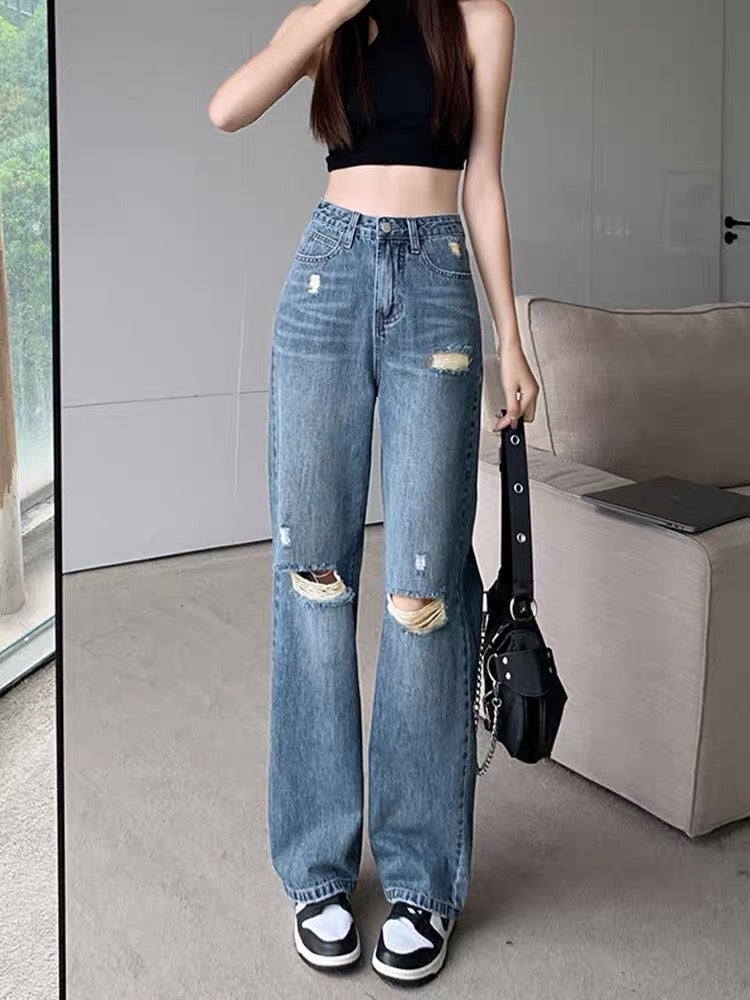 Internet celebrity new high waist ripped jeans for women 2023 autumn h – Lee  Nhi Boutique