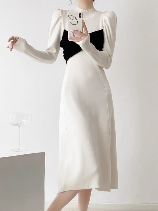 Fashionable inner bottoming knitted dress for women in autumn and winter, high-end, slimming and elegant French niche long skirt D9297
