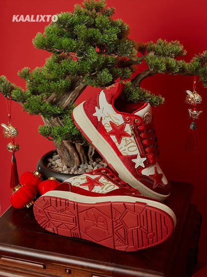 Kaalixto New Year limited edition star shoes sneakers national trend autumn and winter new men and women fashionable versatile casual low-top shoes